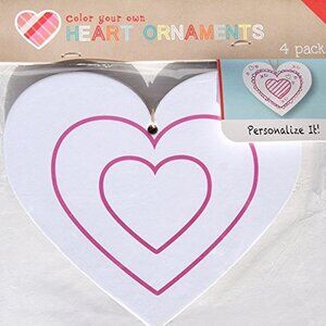 Color Your Own Decorative Hanging Heart Ornaments 6.25'' 12 Count White Pink